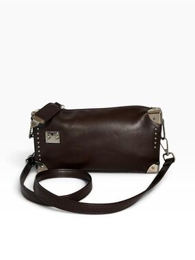 Dark Brown Leather Crossbody Bag with Silver Corner Accents